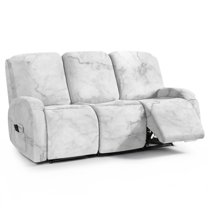 Xoenoiee White Marble Print Recliner Couch Cover, 8-Pieces Stretch Recliner Sofa Covers, Soft Reclining Slipcover, Washable Furniture Protector for Pets