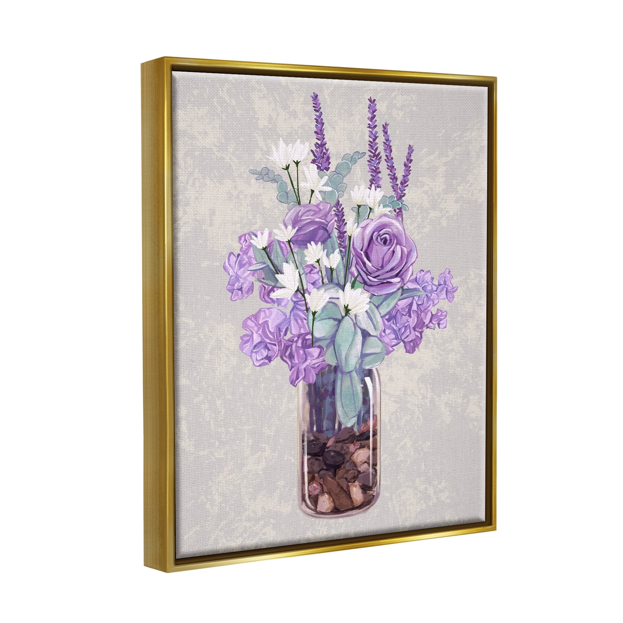 Stupell Industries Mixed Purple Bouquet Full Rose Wildflower Blooms Graphic Art Metallic Gold Floating Framed Canvas Print Wall Art, Design by Ziwei Li