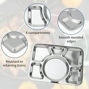 Aspire Divided Dinner Tray Stainless Steel, Snack Serving Plate with 6 Compartments-6 Sections