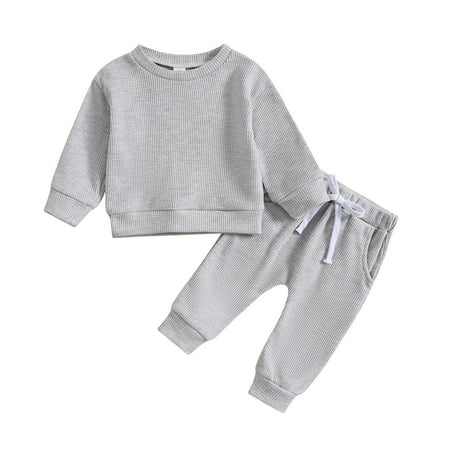 

QBGSAY Little Child Outfits Sets Toddler Boys Girls Long Sleeve Solid T Shirt Pullover Tops Pants Outfits Cute Clothes For Kids