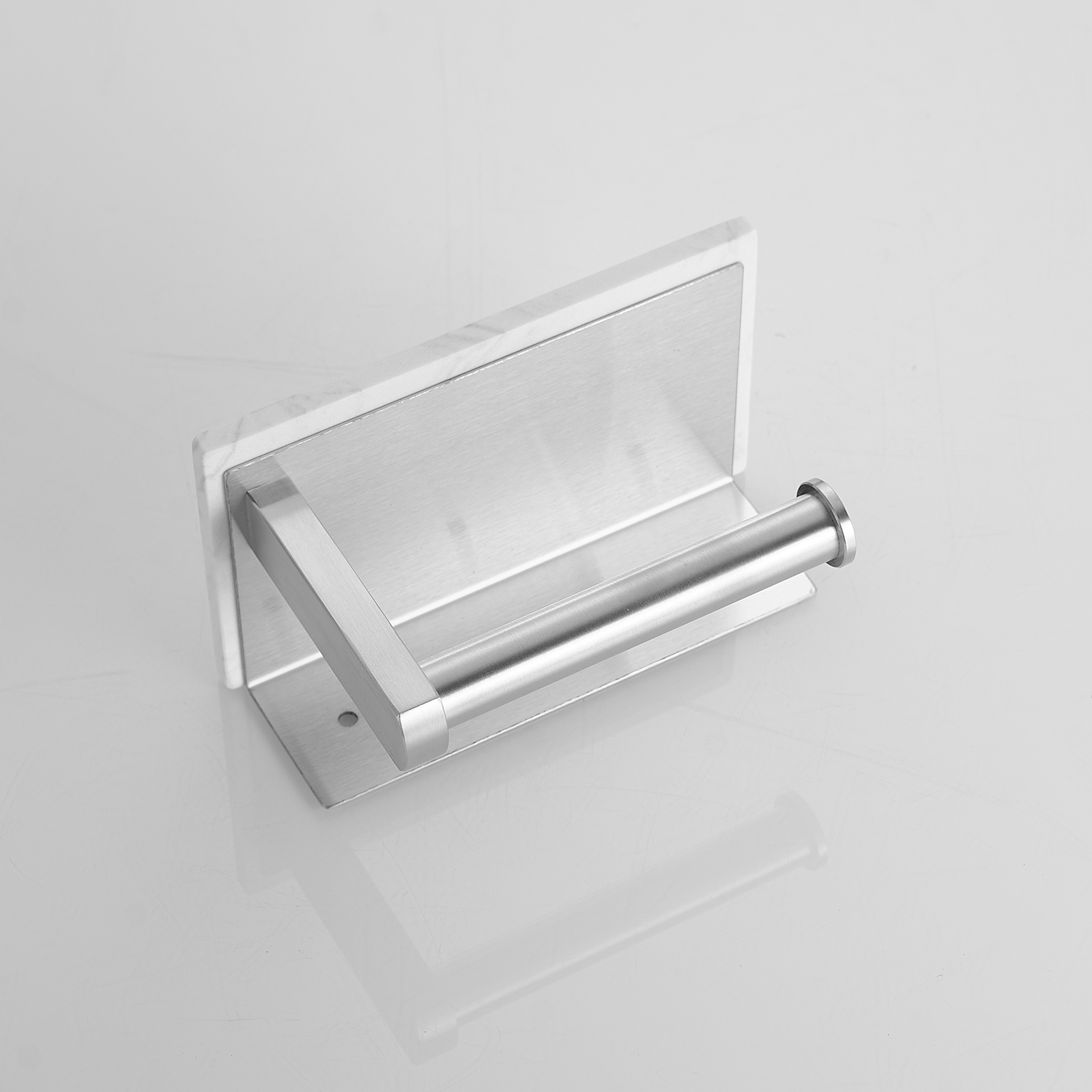 Wall Mount Toilet Paper Holder With Natural Marble Shelf Tissue Storage Holder In Brushed Nickel