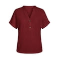 thumbnail image 6 of PIWHJQK Women Casual Short Sleeve T Shirt Blouses Women V-neck Solid Tee Top Casual Button Summer Fashion Style Summer Outfits, 6 of 6