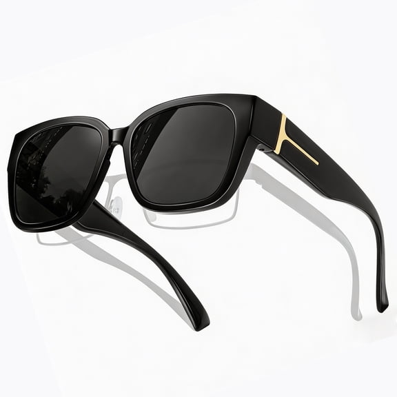 Zzjniupiyyds 1 Pcs Oversized Fit Over Sunglasses, UV400 Polarized Square Sun Glasses for Women Men,Lightweight Frame Black Lens