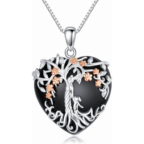Mother and Daughter Necklace 925 Sterling Silver Tree of Life Obsidian Necklaces for Women Birthday Mothers Day Jewelry Gifts for Mom Daughter