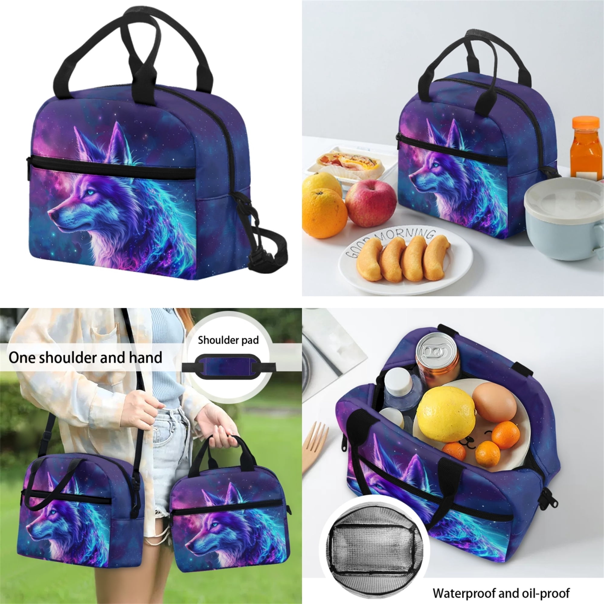 4483 Wolf Galaxy Nebula Landscape Backpack Purse Fashion Shoulder Bag Amazon.com: Upetstory Galaxy Wolf Backpacks Set for School  main image 2