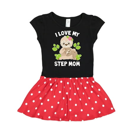 

Inktastic Cute Sloth I Love My Step Mom with Green Leaves Gift Toddler Girl Dress