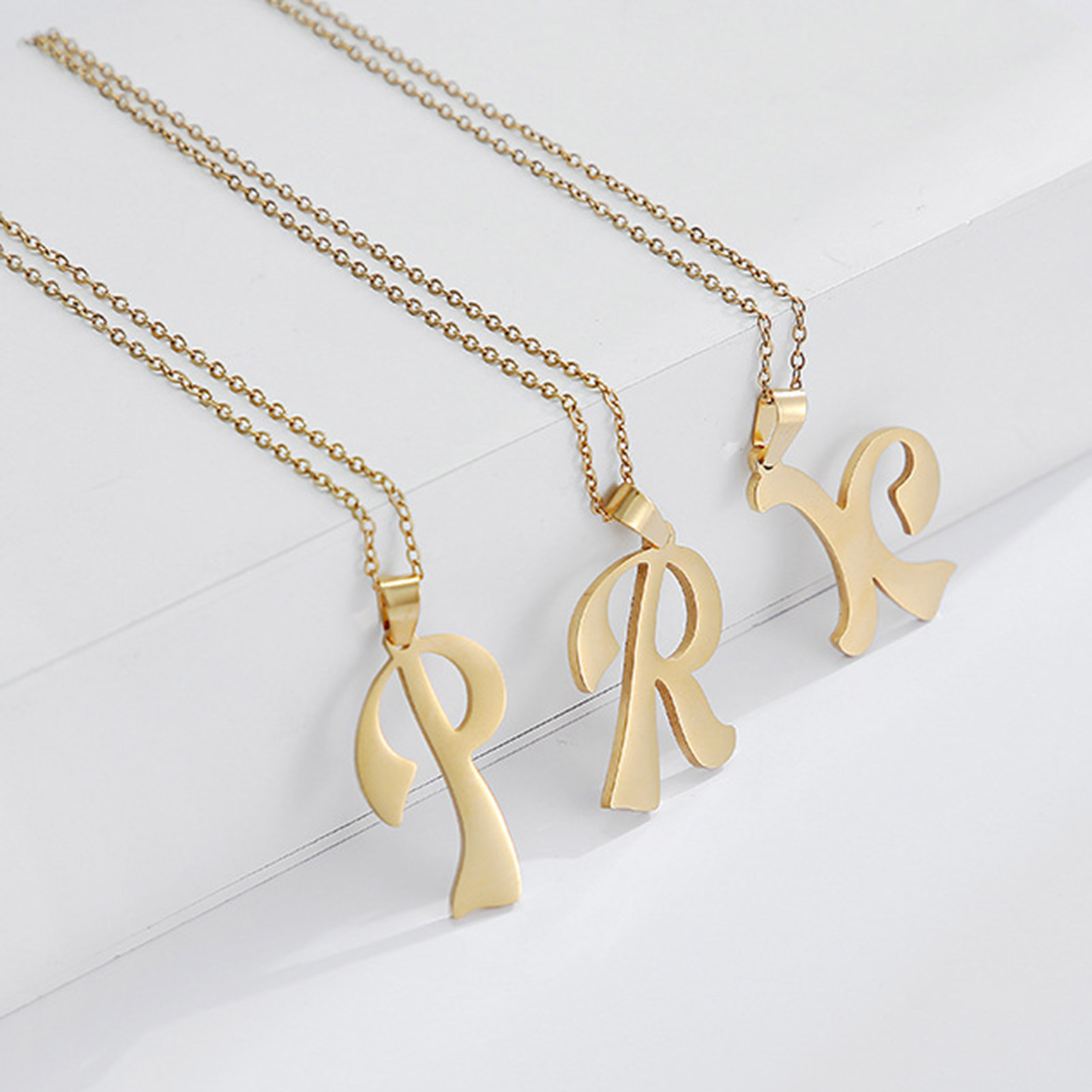 Yamaler Pendant Necklace Cursive 26 Letters Jewelry Simple Bright Luster Couple Necklace for Daily Wear, Adult Unisex, Size: One size, Gold