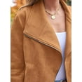 thumbnail image 4 of Women Faux Leather Jackets Suede Fall Fashion Outfits Winter Clothes Open Front Cropped Coat Outwear Brown M, 4 of 8