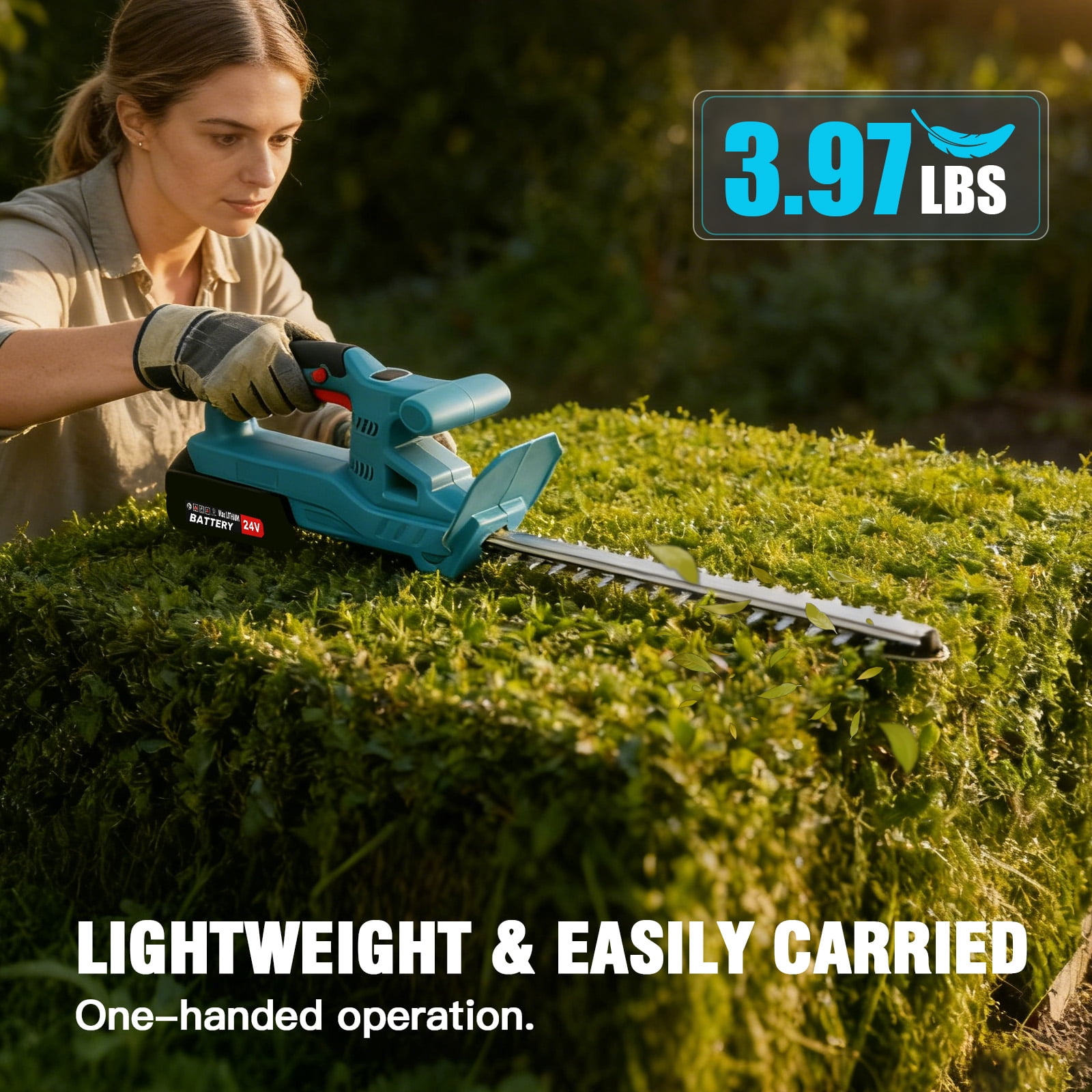 Globalsource 21V Electric Hedge Trimmer Cordless , High-Power 500W Rechargeable Hedge Trimmer with 20" Dual-Action Blade, 24000RPM Robust Cutting & Ergonomic Grip, 1*3.0Ah Ideal for Shrubs