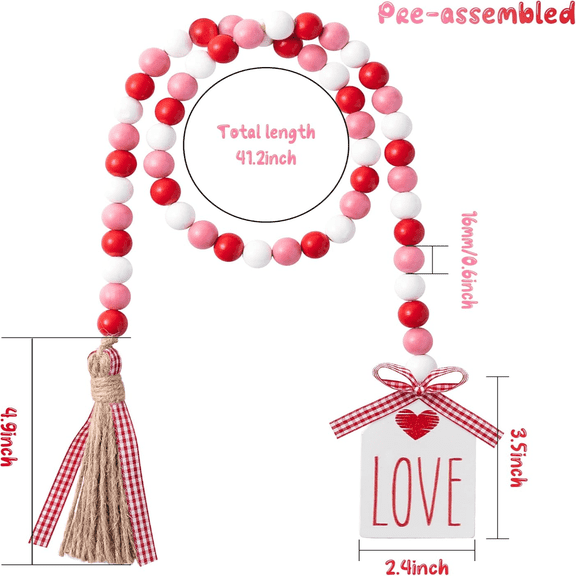 Haooryx Wooden Bead Tassel Pendant for Wedding Party Red and Pink 1 Count