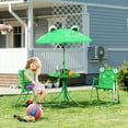 thumbnail image 2 of Outsunny Kids Folding Picnic Table and Chair Set Pattern Outdoor Garden Patio Backyard with Removable & Height Adjustable Sun Umbrella Green, 2 of 10