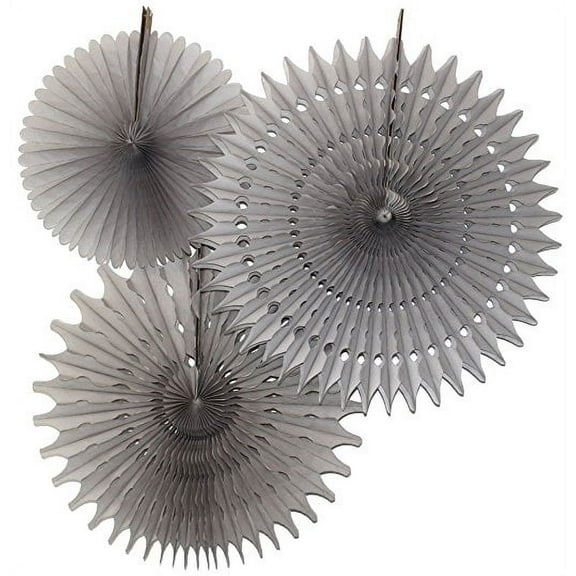 Hanging Gray Tissue Fan Decorations, Set of 3 (21 inch, 18 inch, 13 inch) by Devra Party
