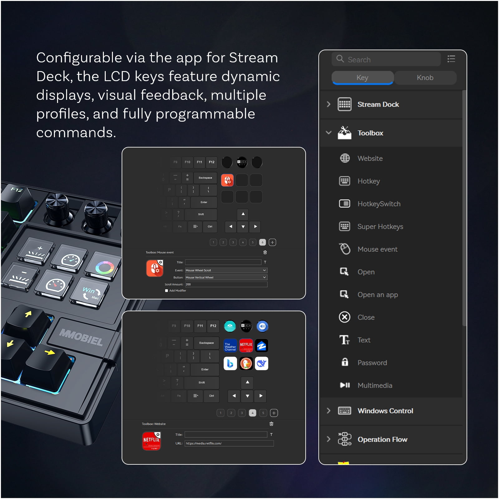 MMOBIEL Stream Deck Keyboard with 6 LCD Keys RGB Wired Mechanical Swappable Gaming & Streaming Keyboard