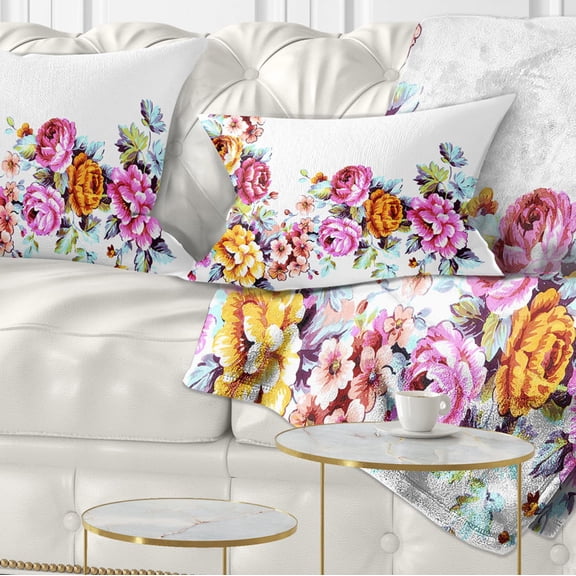 Designart Yellow and Pink Flowers - Floral Throw Pillow - 12x20