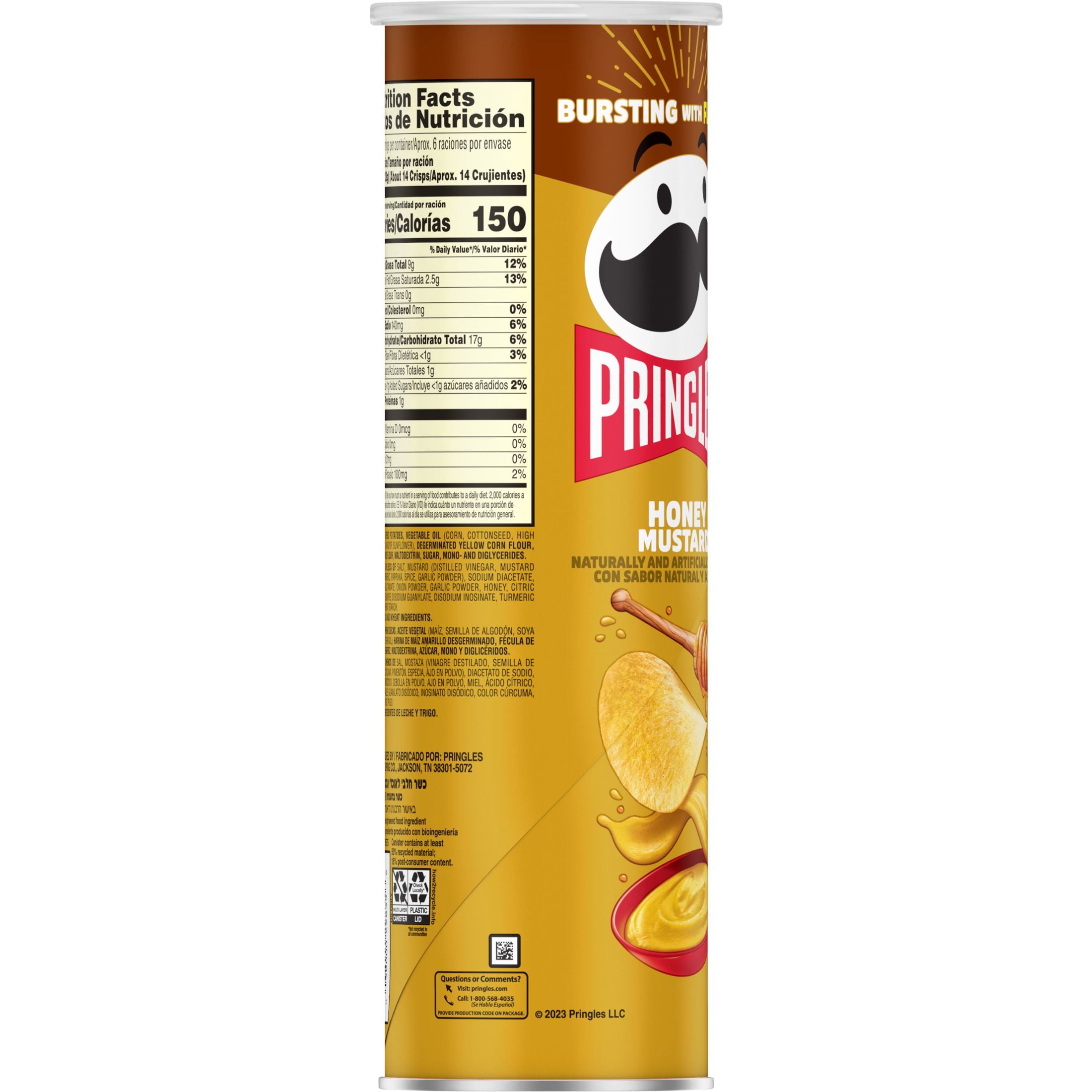 Pringles Honey Mustard Potato Crisps Chips, Lunch Snacks, 5.5 oz (Pack of 6)