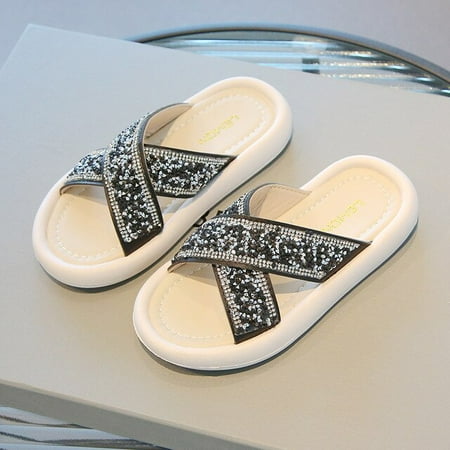 

DancePeanut Children Girls Princess Glitter Slippers Sandals Summer Shoes Baby Kids Girls Elegant Cross-Over Slippers Size 21-35