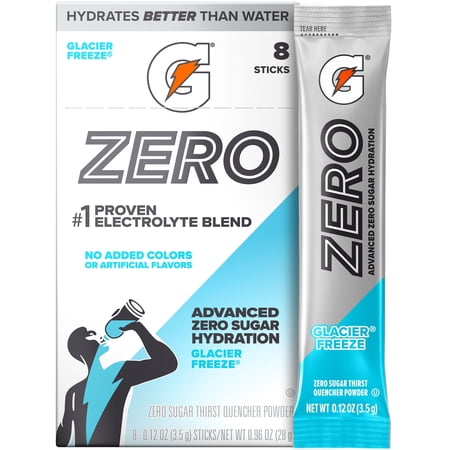 Gatorade Zero Sugar Glacier Freeze, On the Go Packs, Electrolyte Powder Drink Mix, 0.12 oz, 8 sticks