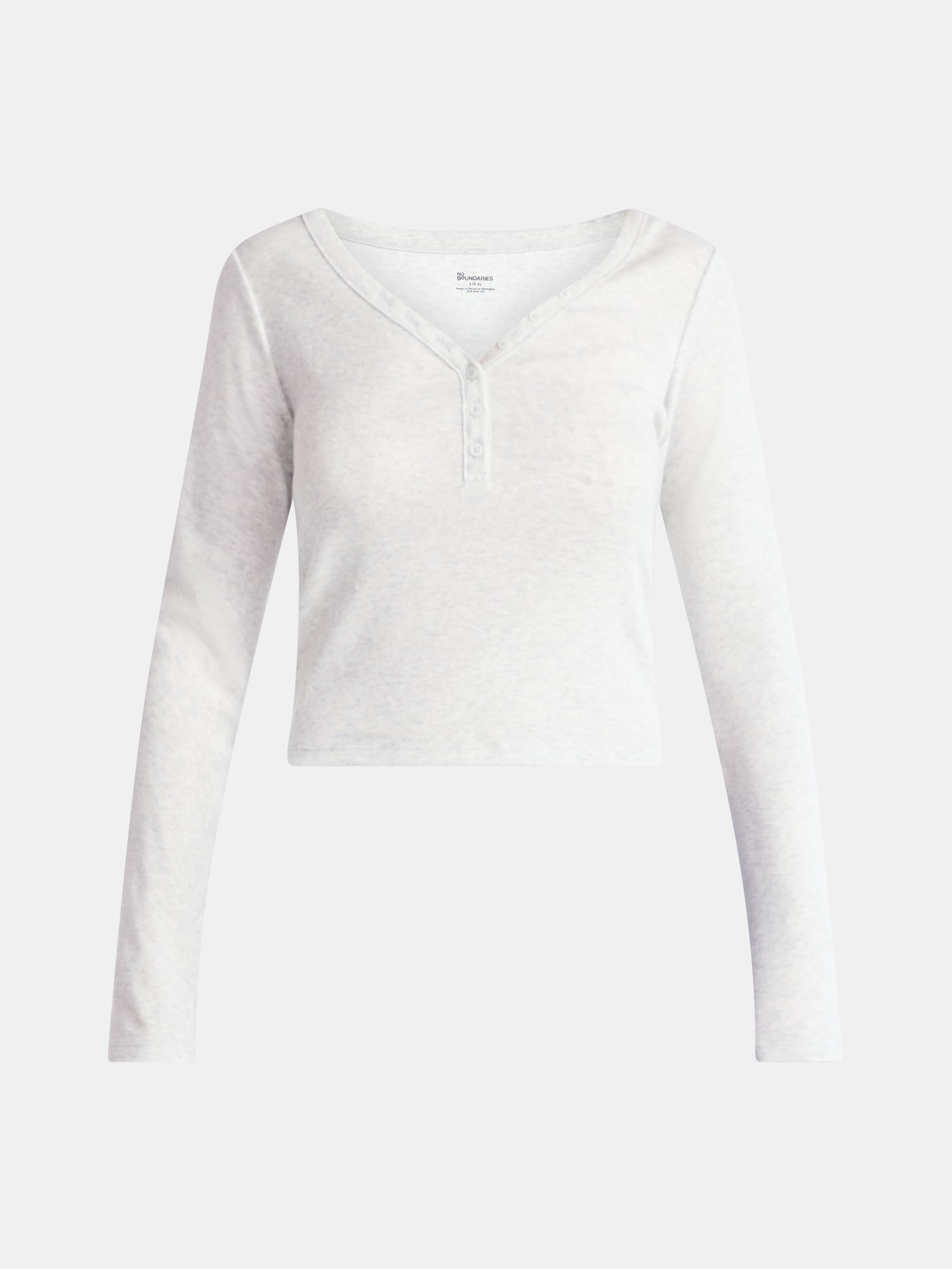 No Boundaries Henley Top with Long Sleeves, Women’s Sizes XXS-XXL