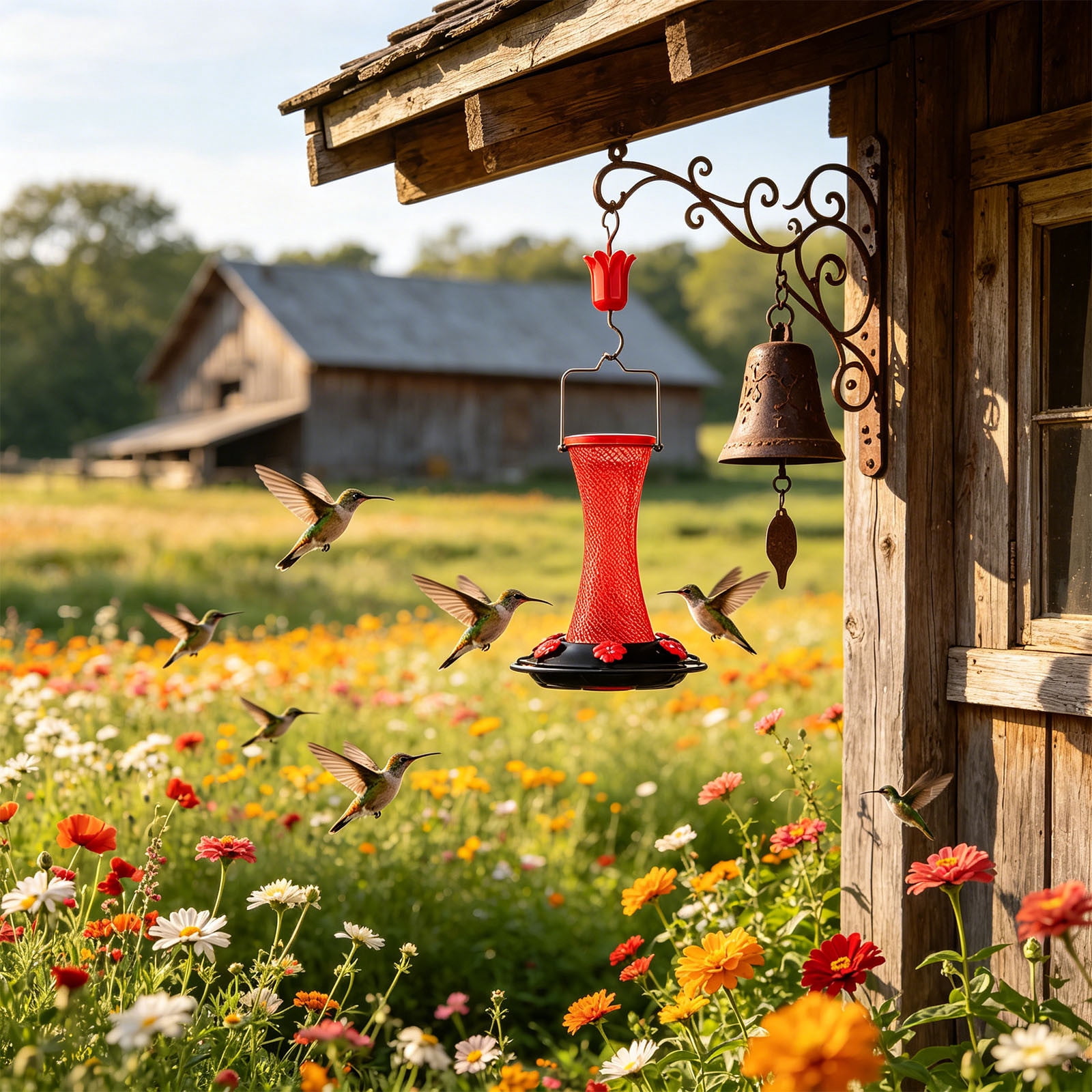 Hanging Glass Hummingbird Feeder, 7.8in Outdoor Decorative Wild Bird Nectar Feeder With Flower‑Shaped Ports