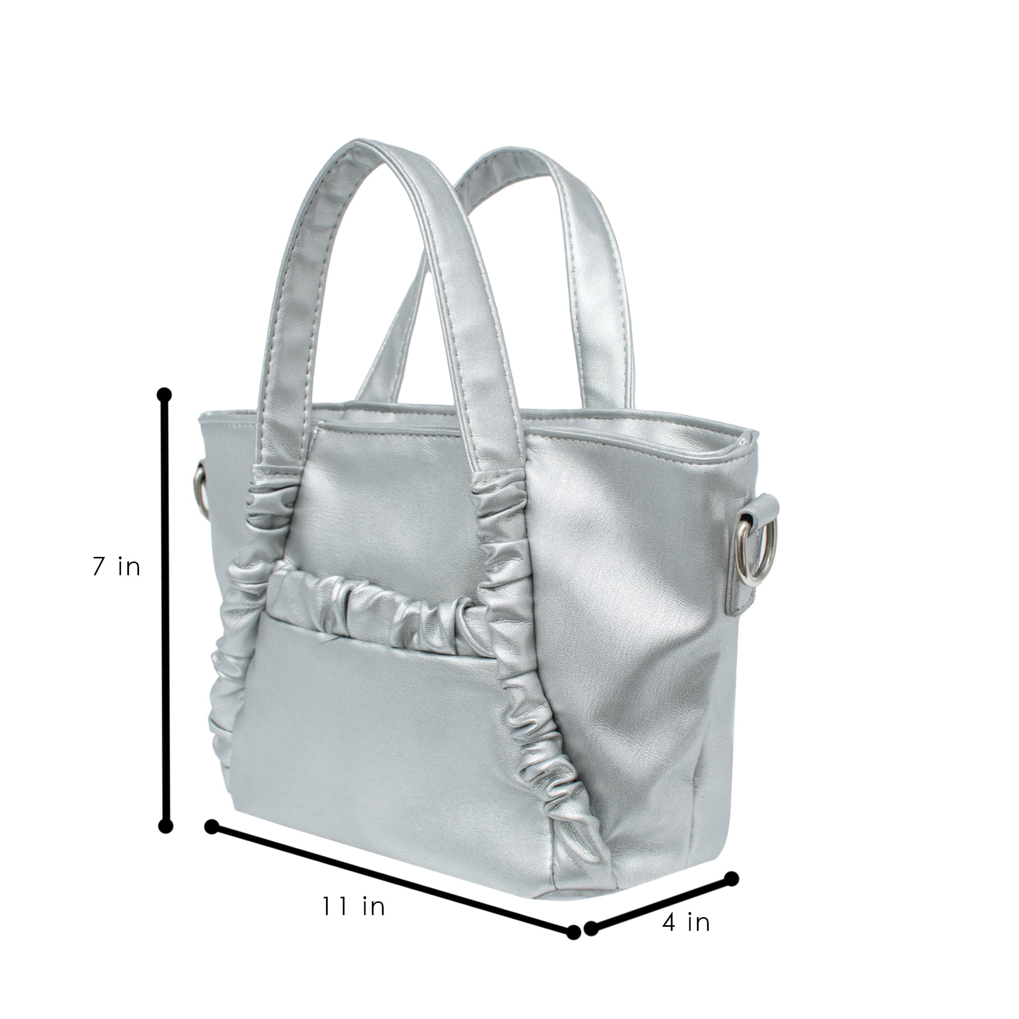 Olivia & Kate Women's Vegan Leather Silver Everyday Satchel withTop Handles & Chain Strap