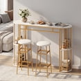 thumbnail image 4 of Gymax 3 Pieces 60'' Bar Table Set for 2 w/ Faux Marble Tabletop & Storage Shelves, 4 of 10