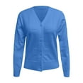 thumbnail image 4 of Fiaer Clearance,Women's Crochet Cropped Cardigan,Ladies Button down V Neck Plus Size Sweater,Womens Long Sleeve Loose Fit Knitted Tops Blue M, 4 of 5