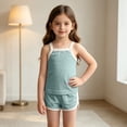 thumbnail image 6 of Juorvia Toddler Girls Summer Outfits 2pc Loungewear Cotton Classic Fitted Sleeveless Tops Color Spliced Shorts(4-5 Years,Green), 6 of 6
