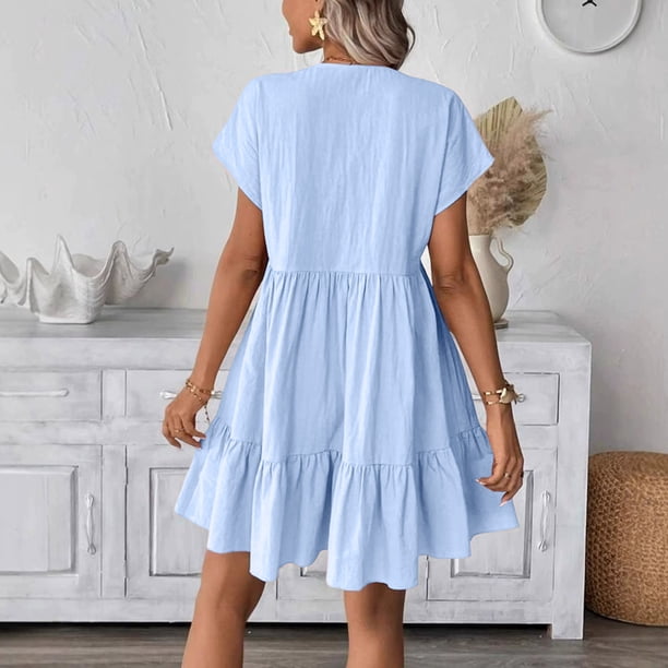 light blue babydoll dress A flirty and flattering piece perfect for any occasion. Complicated Courtship Babydoll Dress