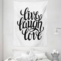 Live Laugh Love Tapestry, Simplistic Inspiration Quote Minimalist Featured Typography Design, Wall Hanging for Bedroom Living Room Dorm Decor, 60W X 80L Inches, Black and White, by Ambesonne