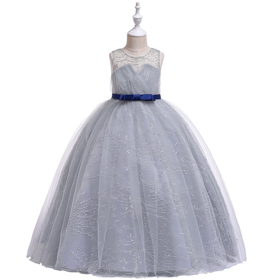 Wavsuf Formal Plus Size Dresses Nets Bow Gray Gown Kids Dresses Size 9-10 Years