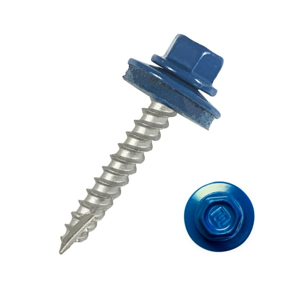 EAGLE 1 Metal Roofing Screws #10 - Painted Hex Head Self-Tapping Screws with EDPM Rubber Washer for Metal to Wood, Vinyl, Small Sheet Metal - Free Magnetic Driver (Regal Blue, 1.5 Inch, 500)