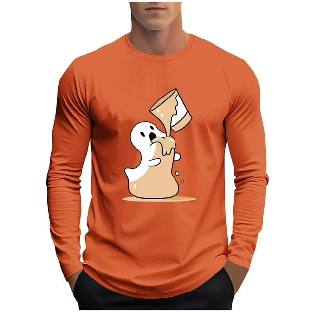 Tqyyweavej Chemises d'Halloween pour Hommes Grande Taille Adulte Imprimé Col Rond Manches Longues Coupe Décontractée Costumes M-5TG