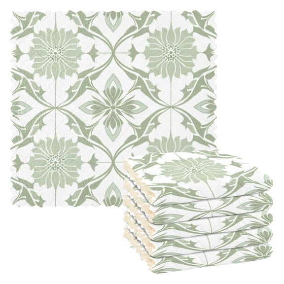 6 Pieces of Kitchen Towels 11x11Inch Kitchen Dish Cloths Kitchen Dish Towels Reuseable Cleaning Cloths Green Pattern