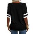 thumbnail image 5 of Stripe Sleeved Women Summer Casual V-neck T-shirt Loose Simple Tops, 5 of 5