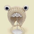 thumbnail image 1 of Gorros de punto de rana gruesa de felpa para niños, con pompón gorros de invierno, tejido de ganchillo grande para bebé, niño y niña, gorro de disfraz de Navidad, 1 of 4