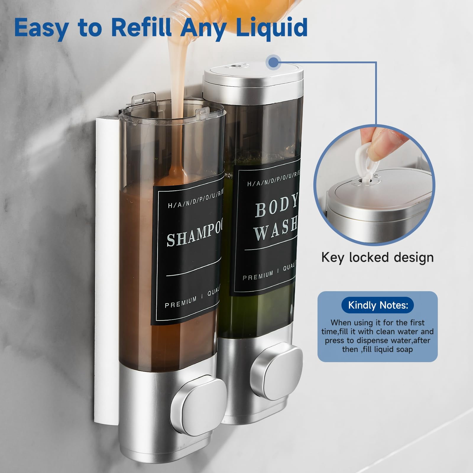 Shampoo and Conditioner Dispenser,Shower Soap Dispenser 3 Chamber No Drill Wall-Mounted Large Capacity