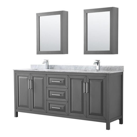 Wyndham Collection Daria 80" Cabinets Wood Double Bathroom Vanity in Dark Gray
