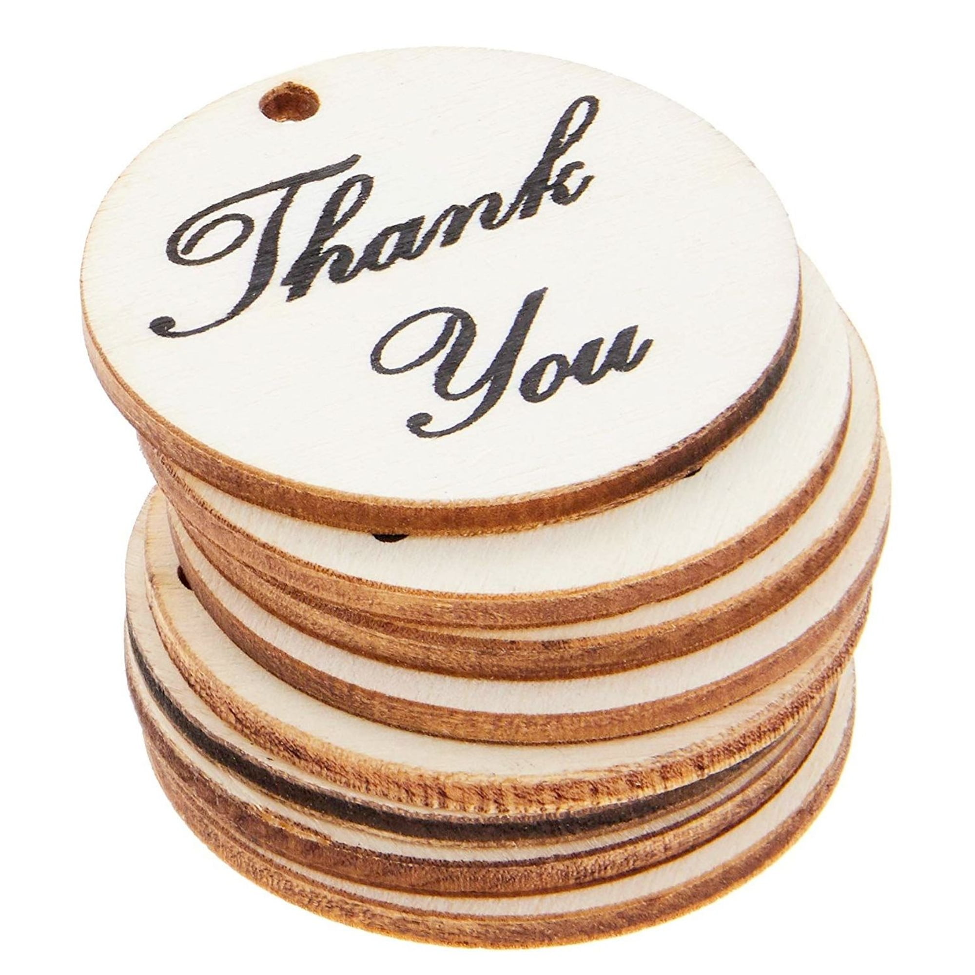 100 Pieces Thank You Tags Gift Tag Wood Thank You Tags with String Heart  Shape for Baby Shower Wedding Party Favor