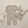 thumbnail image 6 of Baby Boys Girls Cute Bunny Outfit My First Easter Outfits Ribbed Button Down Jumpsuit Romper With Long Bunny Ear Hat Clothes Set Soft Comfotable, 6 of 9