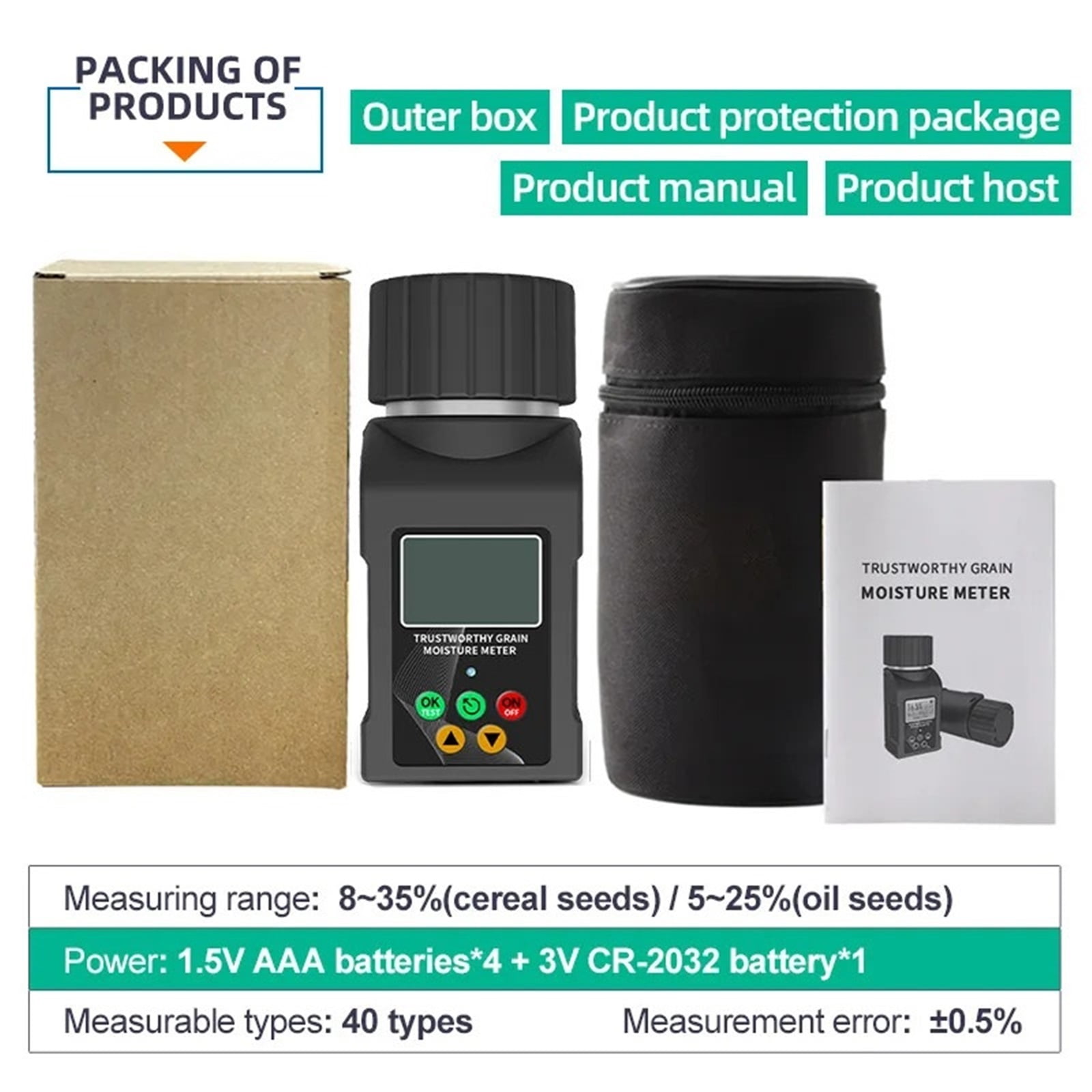 40 Kinds Grains Moisture Meter Wheat Grains Humidity Tester 9 Languages Corn Bean Peanut Seed Hygrometer Data ,Precision Tool