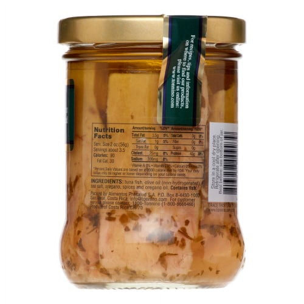 (3 pack) Tonnino Tuna Yellowfin Jarred Premium Tuna Fillet, with Oregano & Olive Oil, Wild Caught, 6.7 oz Jar, Gluten-Free