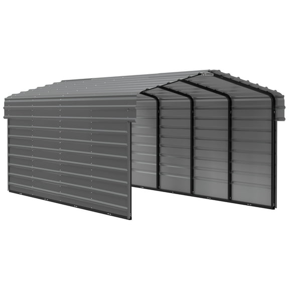 Arrow 10 x 20 x 7 ft Charcoal Steel Carport With 2 Side Wall Kit
