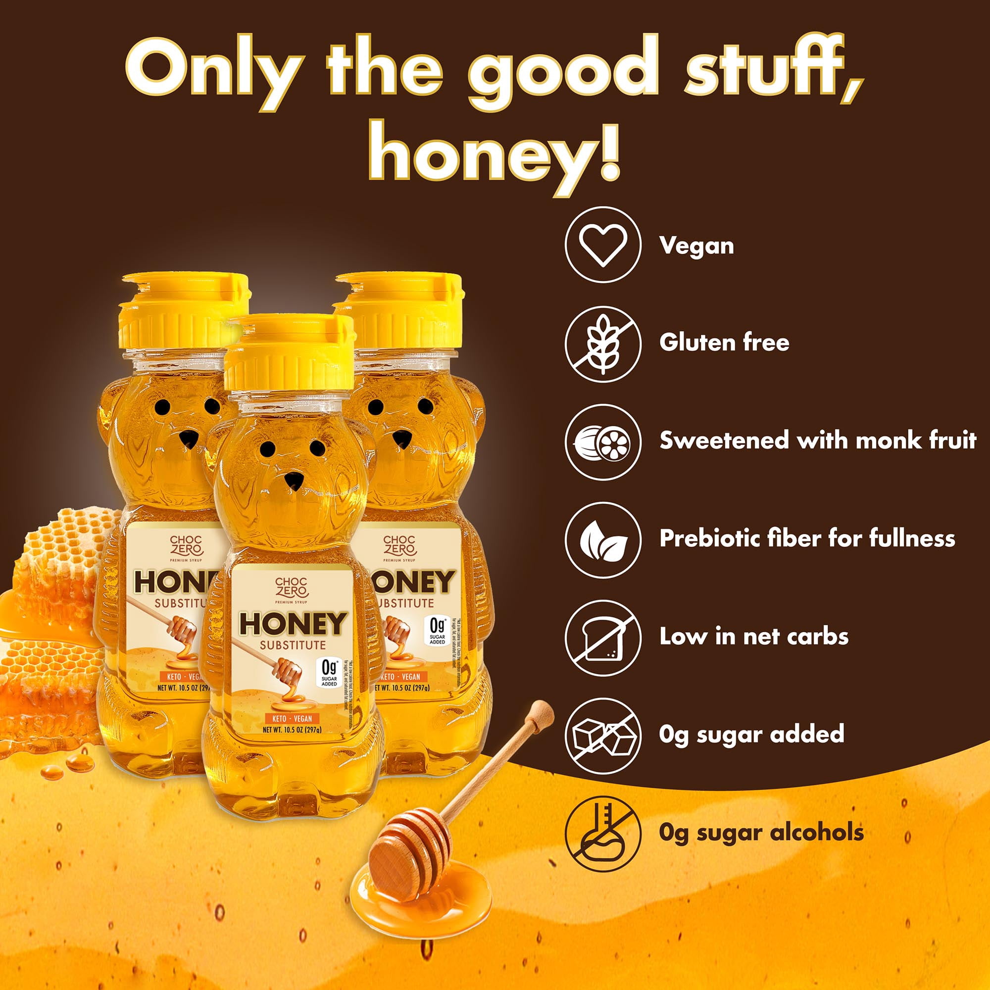 ChocZero Honey, Sugar Free, Keto Friendly, Vegan Honey Substitute, 10.5oz Squeeze Bottle