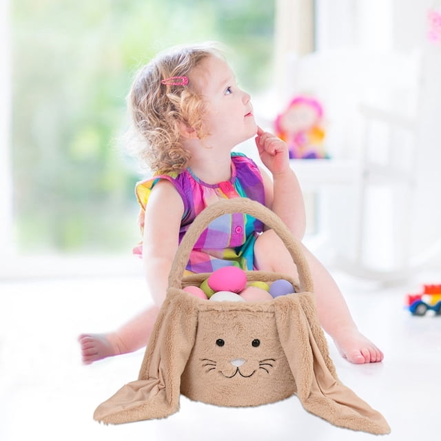 Yhmxh Organizadores y almacenamiento Canasta de Pascua con adorable conejito y orejas de peluche. Canastas de Pascua para la búsqueda de huevos, dulces y regalos. Almacenamiento de ducha