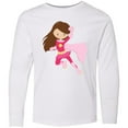 thumbnail image 3 of Inktastic Superhero Girl, Brown Hair, Pink Costume Long Sleeve Youth T-Shirt, 3 of 5