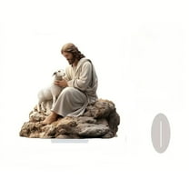 Good Shepherd Figurine ,Jesus Statue with Lamb,2d Christmas Decorations Indoor Farmhouse Table Toppers,Religious Figures and Small Sheep Sitting A 2D Acrylic Ornament