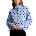 thumbnail image 4 of Sewkxo Colorful world Womens Polka Dot Jacket Drawstring Hem Button Front Cropped Lightweight Jacket Relaxed fit Coat with Pockets,Sky Blue M, 4 of 6