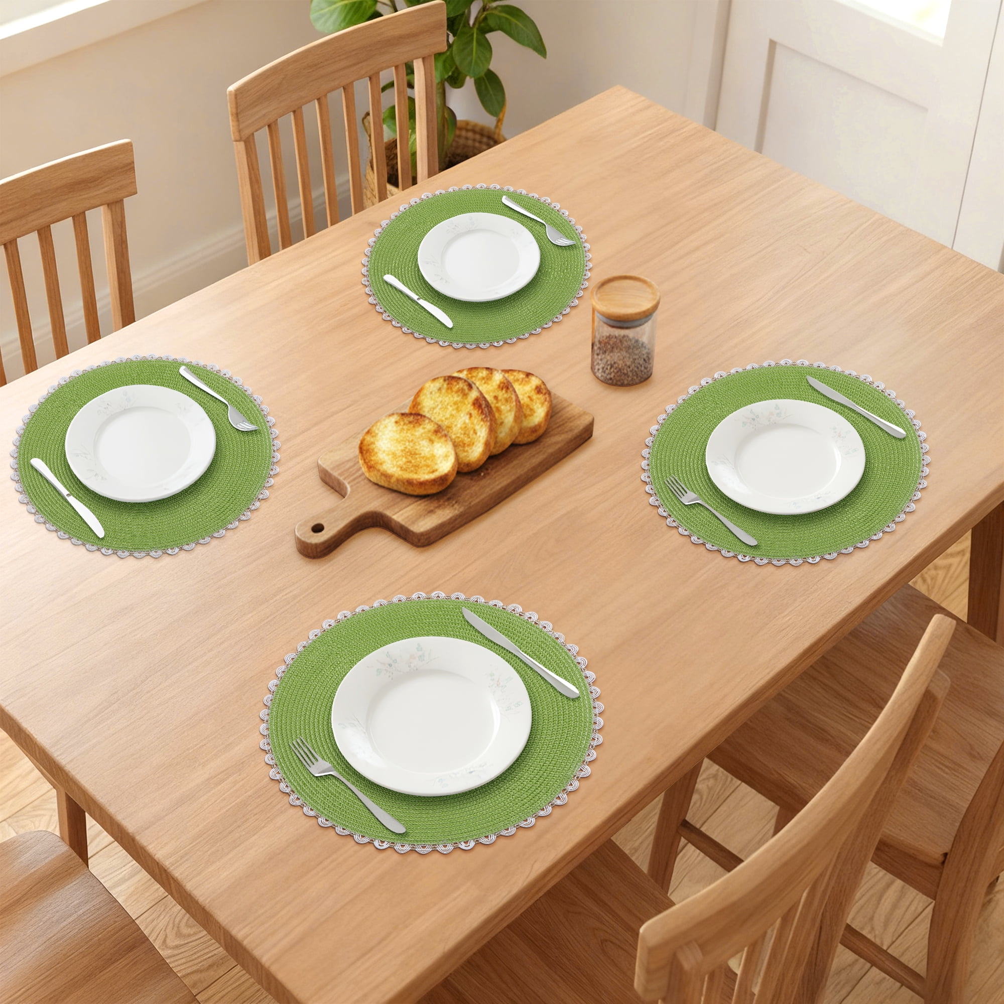 Unique Bargains Round Placemats Set of 6 Woven Table Mats Grass Green 15.7x15.7inch