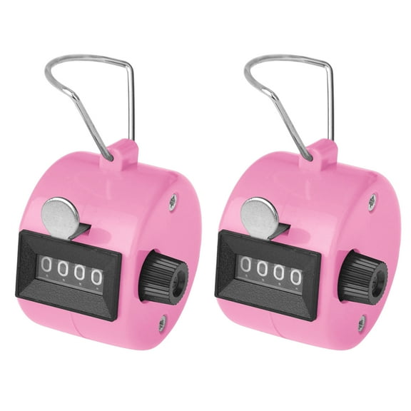 Toptie 2 Pcs Hand Tally Counters, 4 Digital ABS Click Counter for Sport Stadium Coach and Other Event-Pink