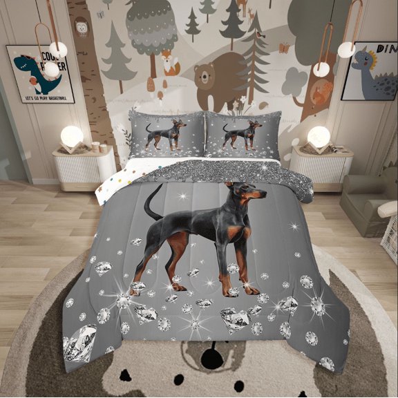 Erosebridal Animal Dog Bedding Twin Comforter Set,Crystal Glitter Down Comforter,Sequin Print Decoration,Reversible,2-Piece